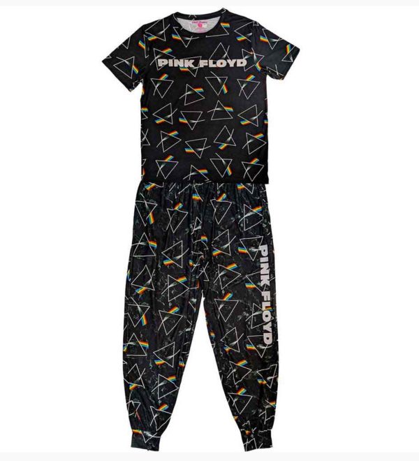 Pink Floyd© “Pink Floyd Prism Repeat” Band PJ Pyjamas Set (Unisex) (Black/Rainbow)