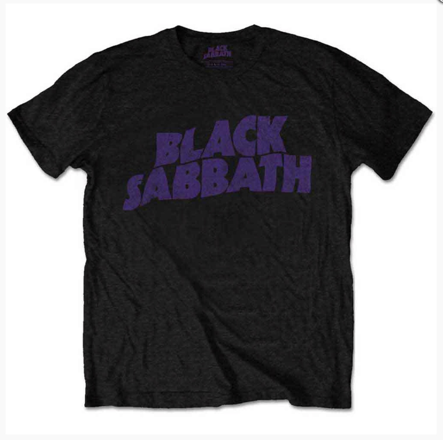 Black Sabbath© “Wavy Logo Vintage” Official Band T-shirt (Unisex) (Black/Purple)