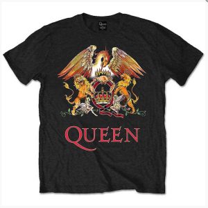 Official Queen© “Classic Queen Crest” Official Band T-shirt (Unisex) (Black/Yellow/Purple)
