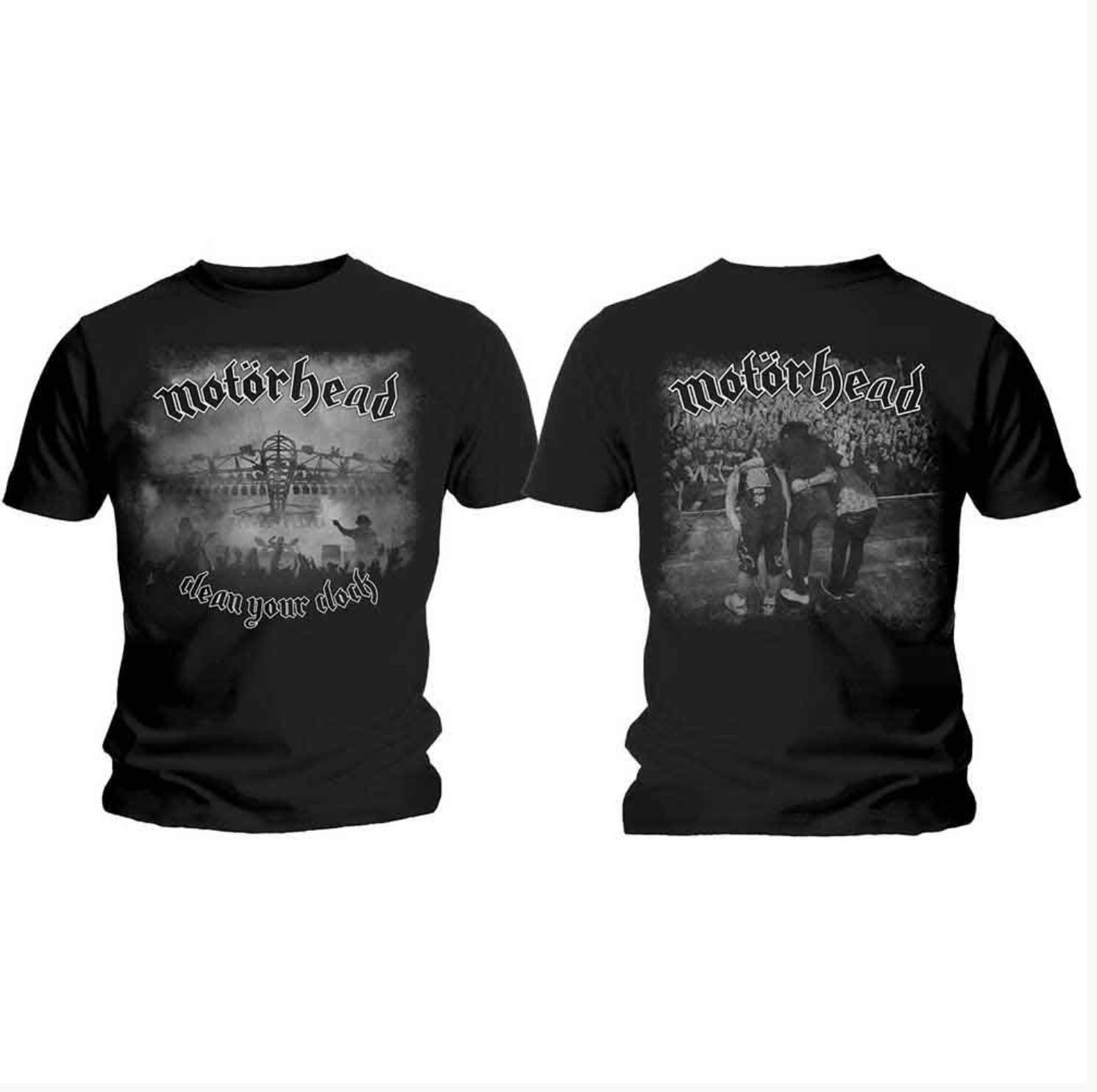 Motörhead© “Clean Your Clock” Official Band T-shirt (Unisex) (Black/White) (Double Sided)