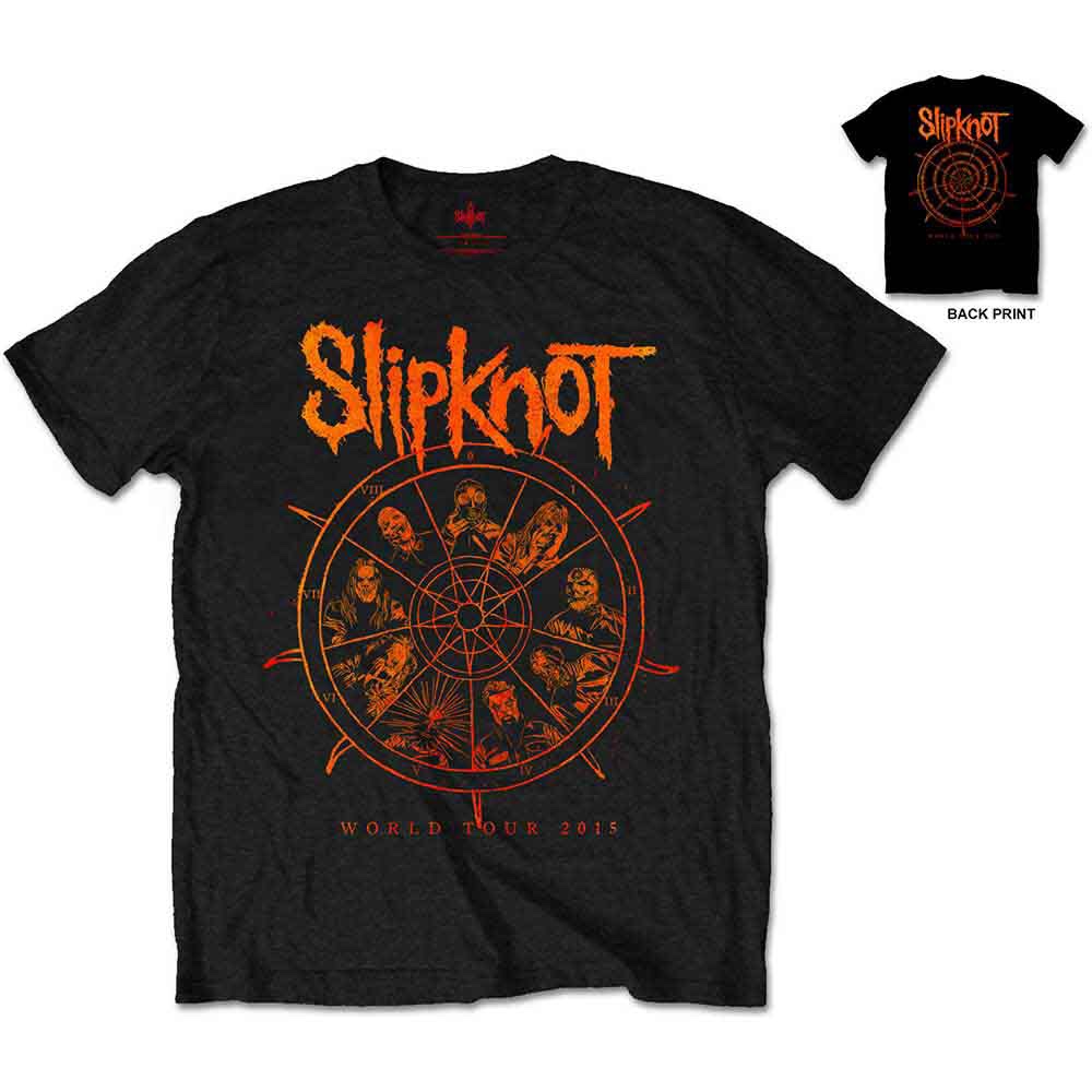 Slipknot© “The Wheel Man” Official Band T-shirt (Double Sided) (Unisex) (Black/Orange)