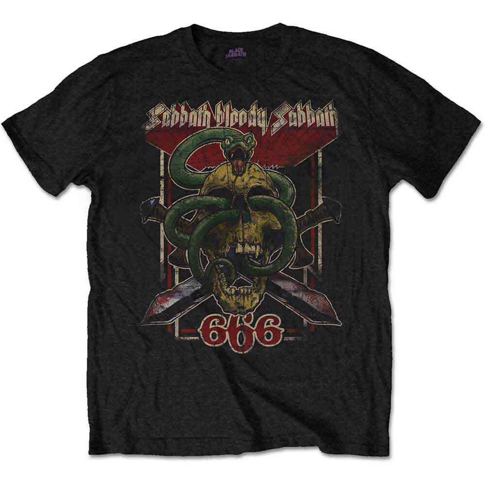 Black Sabbath© “Snake Skull Bloody Sabbath 666” Official Band T-shirt (Unisex) (Black/White)
