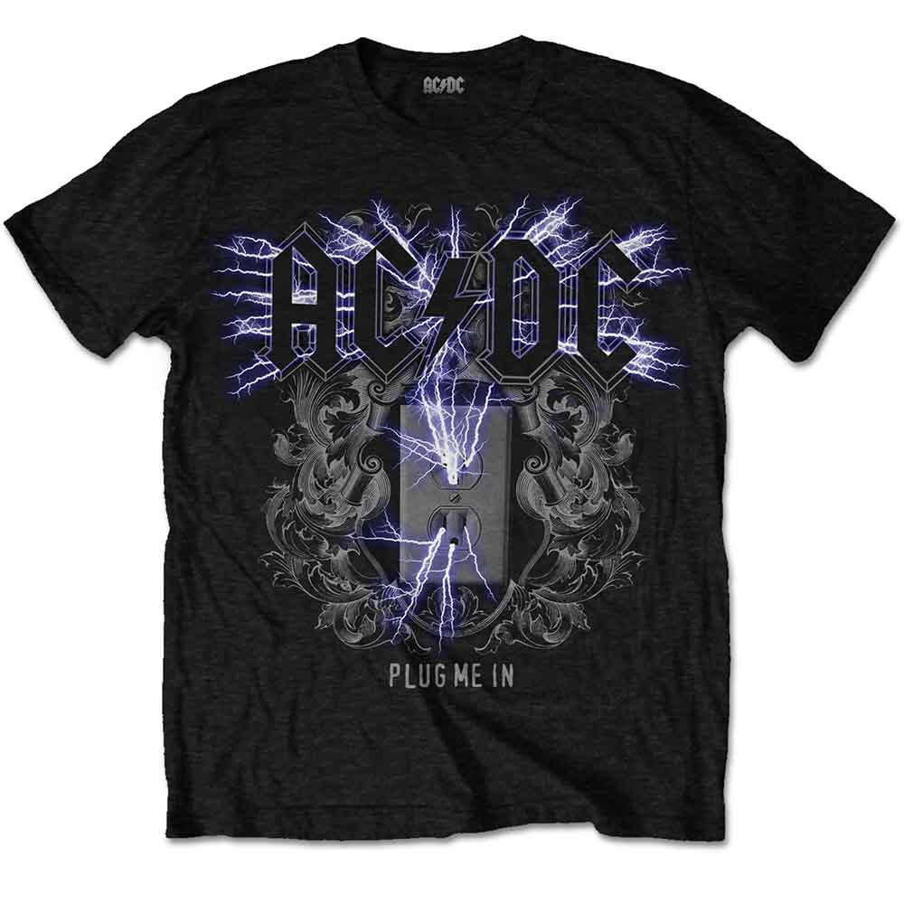 Official AC/DC© “Electric Plug Me In” Official Band T-shirt (Unisex) (Black/Blue)
