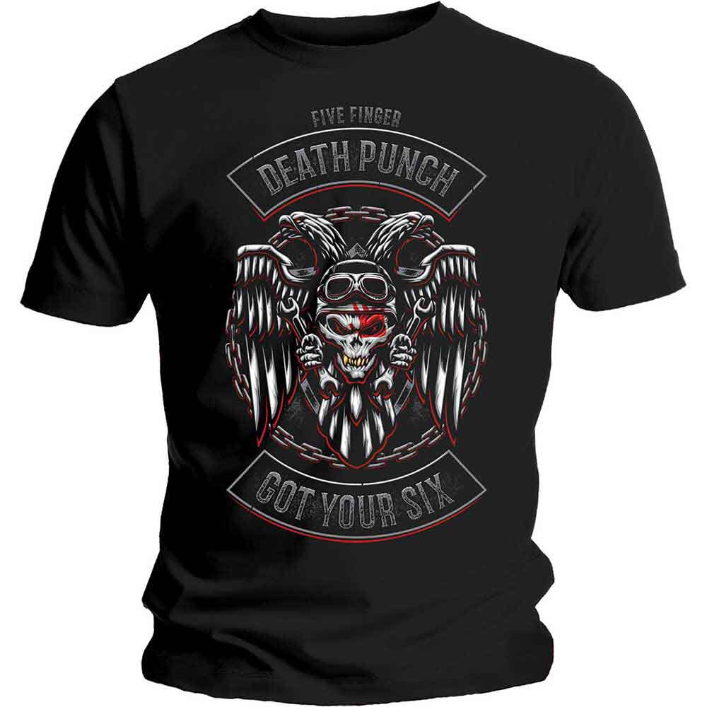 Five Finger Death Punch© "Biker Badge Got Your Six" Official Band T-shirt (Unisex) (Black)