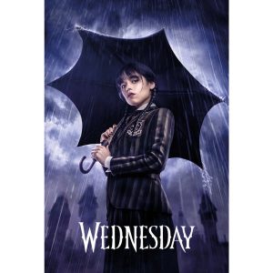 Wednesday© Poster “Wednesday Umbrella Downpour” (Black/Blue) (61cm x 91.5cm)