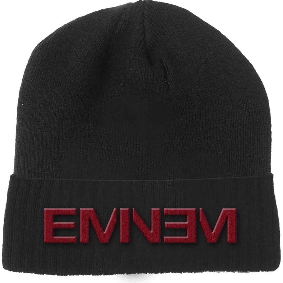 Eminem© “Eminem Logo” Official Knit Beanie Hat (Black/Red) (Unisex) (One Size)