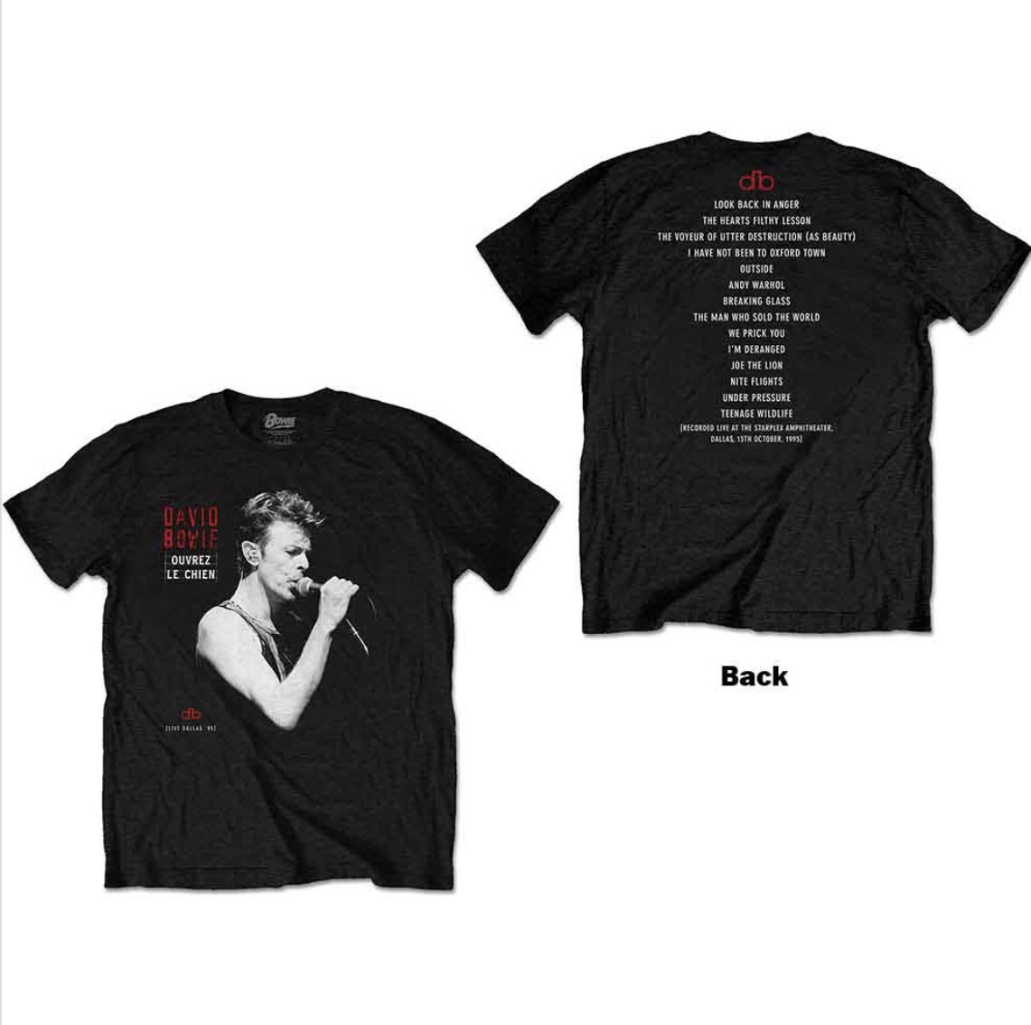 David Bowie© “Dallas 95” Official Band T-shirt (Unisex) (Black/Grey/Red) (Double Sided) - Image 3
