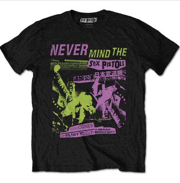 The Sex Pistols© “Japanese Poster” Official Band T-shirt (Unisex) (Black/Lime/Pink)