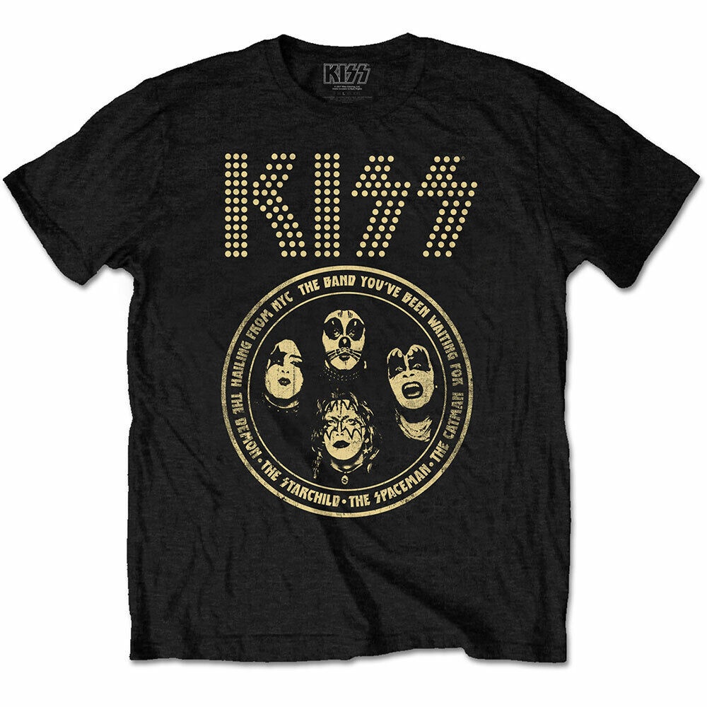 Kiss© “Hailing From NYC Band Circle” Official Band T-shirt (Unisex) (Black/Yellow)