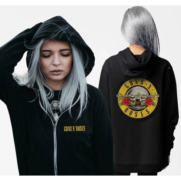 Official Guns N’ Roses© “Bullet Album Cover Classic Logo” Band Ladies ZipUp Hoodie (Double Sided)