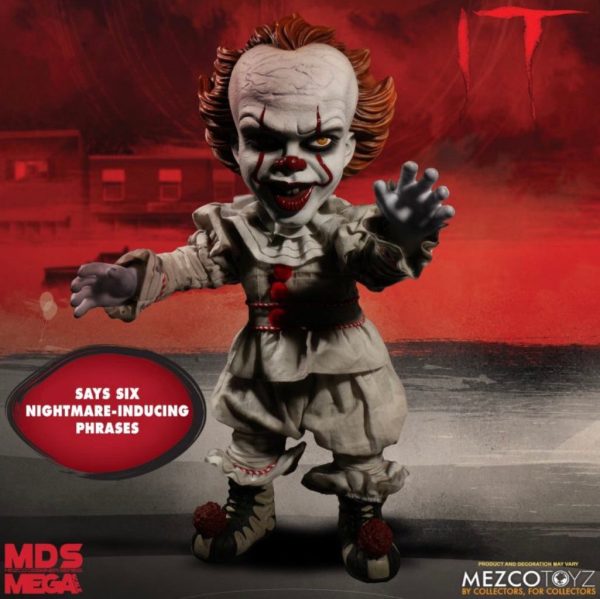 IT© MezcoToys© Talking PennyWise Clown Collectors Horror Doll (15 Inches) (White/Red/Brown)