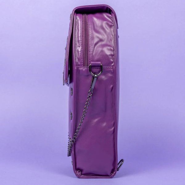 Coffin Metal Studded Cross and Chain Backpack (Purple) (37cm) - Image 7