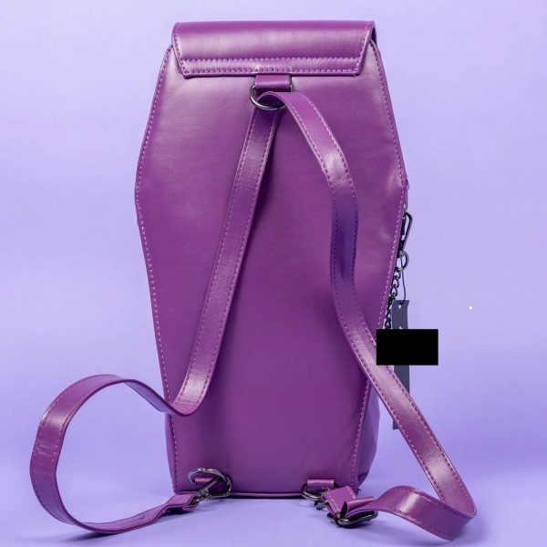 Coffin Metal Studded Cross and Chain Backpack (Purple) (37cm) - Image 5