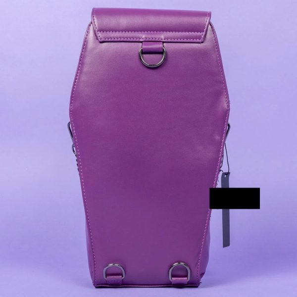 Coffin Metal Studded Cross and Chain Backpack (Purple) (37cm) - Image 4