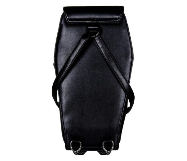 Coffin Metal Studded Cross and Chain Handbag Backpack (Black) (37cm) - Image 6