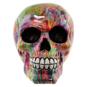 SK316 Rainbow Marble Effect Skull Ornament Statue Figurine (11cm) (Resin)