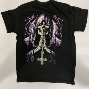 Gothic Designs Grim Reaper Priest Cross Prayers Gothic T-shirt (Purple/Black)