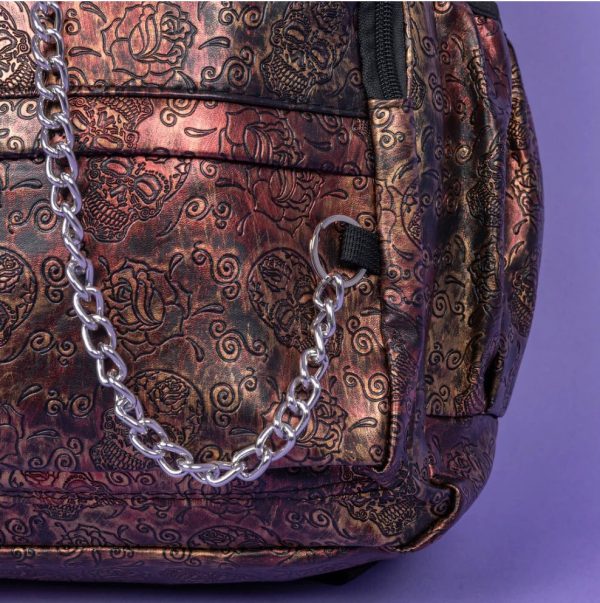 Gothic Style Rustic Skulls & Roses Backpack (Brown/Rustic/Pattern) (42cm) - Image 3