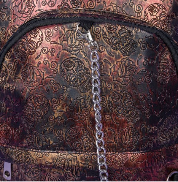 Gothic Style Rustic Skulls & Roses Backpack (Brown/Rustic/Pattern) (42cm) - Image 4