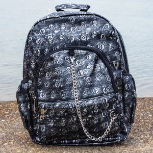 Gothic / Alternative Embossed Skull Backpack Silver Rustic Backpack (Black/White) (42cm)
