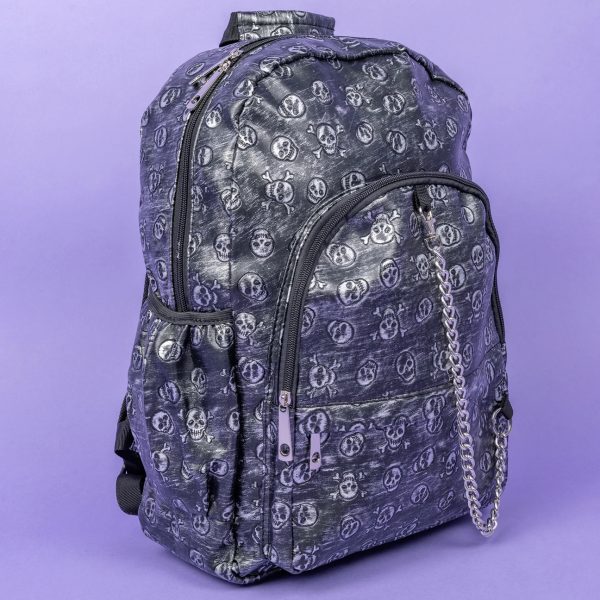 Gothic / Alternative Embossed Skull Backpack Silver Rustic Backpack (Black/White) (42cm) - Image 4