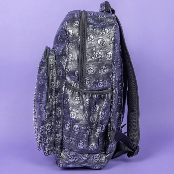 Gothic / Alternative Embossed Skull Backpack Silver Rustic Backpack (Black/White) (42cm) - Image 10