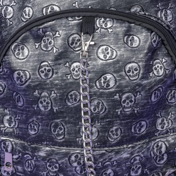 Gothic / Alternative Embossed Skull Backpack Silver Rustic Backpack (Black/White) (42cm) - Image 7