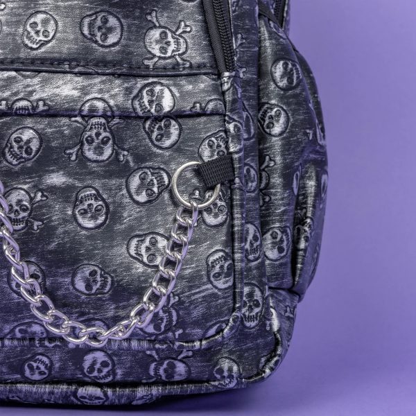 Gothic / Alternative Embossed Skull Backpack Silver Rustic Backpack (Black/White) (42cm) - Image 6