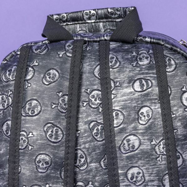 Gothic / Alternative Embossed Skull Backpack Silver Rustic Backpack (Black/White) (42cm) - Image 8