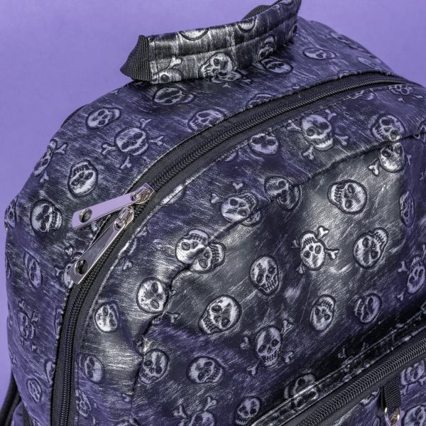 Gothic / Alternative Embossed Skull Backpack Silver Rustic Backpack (Black/White) (42cm) - Image 5