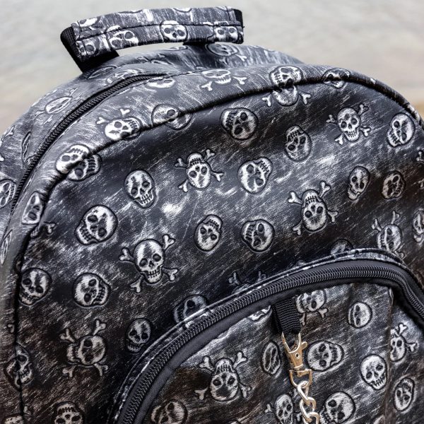 Gothic / Alternative Embossed Skull Backpack Silver Rustic Backpack (Black/White) (42cm) - Image 11