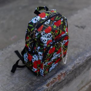Gothic Skulls & Roses Backpack (Black/Red/White) (42cm)