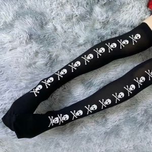 Gothic Skull Skeleton Knee High Socks Stockings (One Size) (Black)