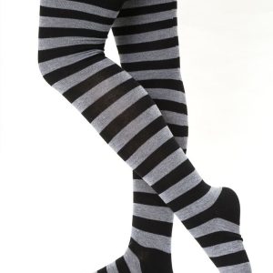 Gothic Stripped Grey And Black Knee High Socks Stockings (One Size) (Grey/Black)