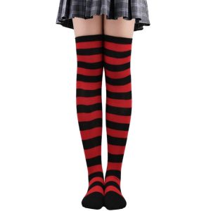 Gothic Stripped Red And Black Knee High Socks Stockings (One Size) (Red/Black)