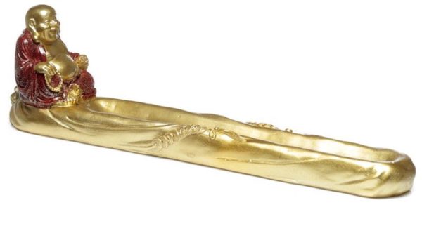 Mini Lucky Glitter Chinese Laughing Buddha Ashcatcher Incense Stick Holder Burner (8cm)
