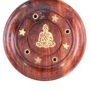 Round Ashcatcher Incence Burner with Buddha Inlay (Sheesham Wood) (7.5cm)