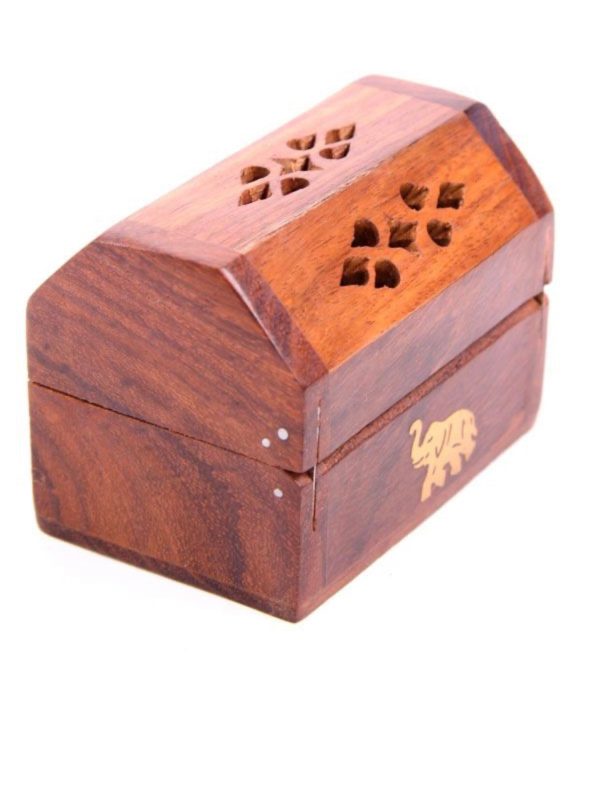 Mini Incense Cone Burner Box Elephant Inlay Box (Sheesham Wood) (6cm) - Image 3