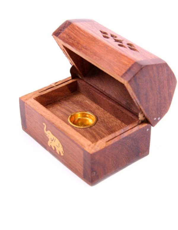 Mini Incense Cone Burner Box Elephant Inlay Box (Sheesham Wood) (6cm) - Image 2