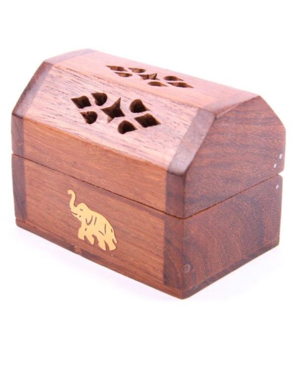 Mini Incense Cone Burner Box Elephant Inlay Box (Sheesham Wood) (6cm)