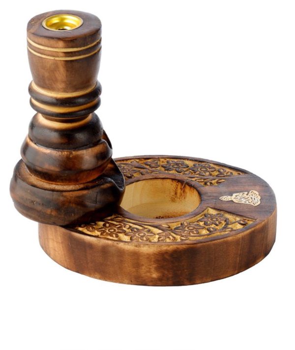 Flower Garden Carved Mango Wood Backflow Incense Burner (Brown) (12cm) - Image 2