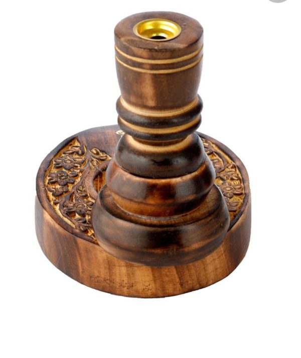 Flower Garden Carved Mango Wood Backflow Incense Burner (Brown) (12cm) - Image 3