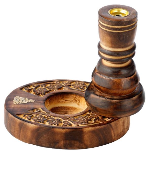 Flower Garden Carved Mango Wood Backflow Incense Burner (Brown) (12cm) - Image 4