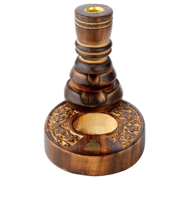 Flower Garden Carved Mango Wood Backflow Incense Burner (Brown) (12cm) - Image 5