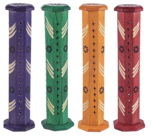 IF217 Bold Ashcatcher Incense Tower Burner with Flower Fretwork (Mango Wood)