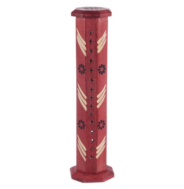 IF217 Bold Ashcatcher Incense Tower Burner with Flower Fretwork (Mango Wood) - Image 2