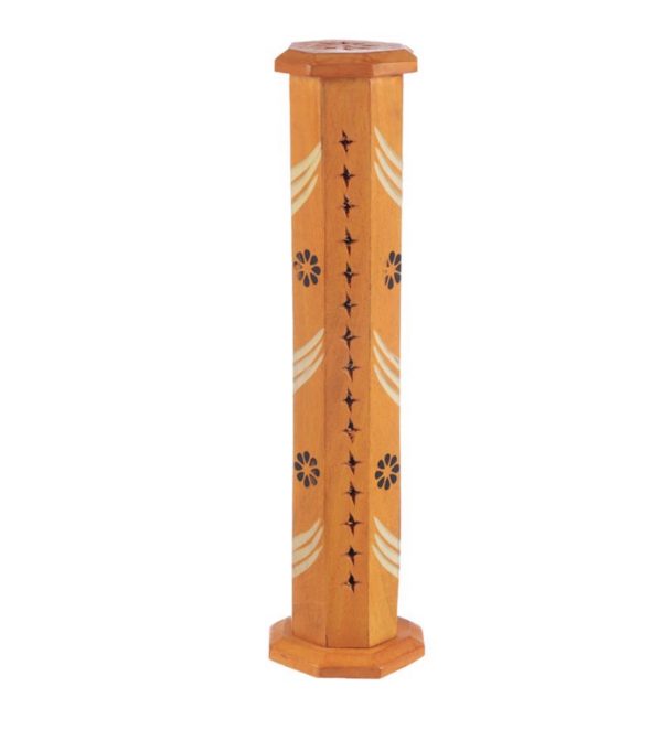 IF217 Bold Ashcatcher Incense Tower Burner with Flower Fretwork (Mango Wood) - Image 5