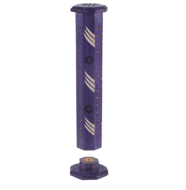 IF217 Bold Ashcatcher Incense Tower Burner with Flower Fretwork (Mango Wood) - Image 6