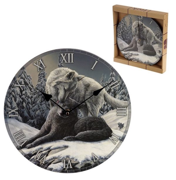 CKP119 Lisa Parker© Snow Kisses Wolf Picture Clock (30cm) (Grey/White)
