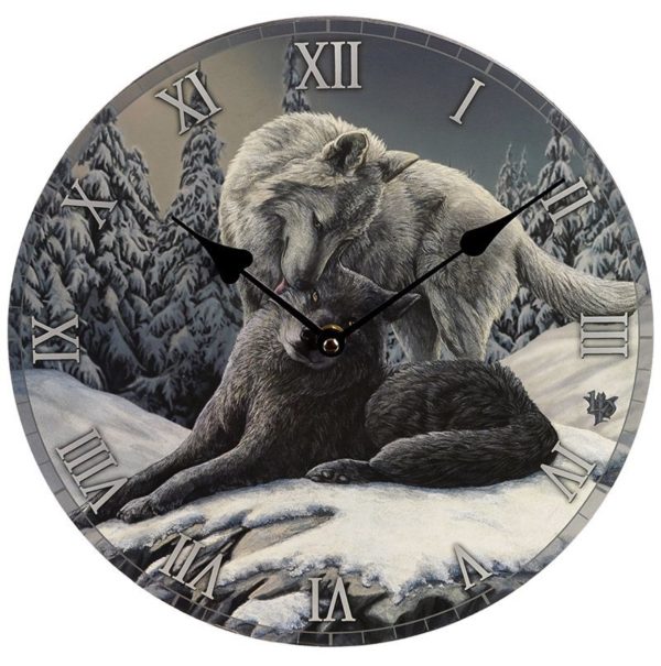 CKP119 Lisa Parker© Snow Kisses Wolf Picture Clock (30cm) (Grey/White) - Image 4